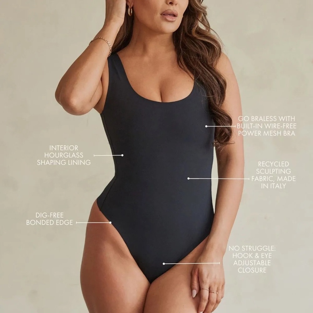 Pinsy Shapewear Scoop Neck Hourglass Thong Bodysuit - Designed for long torsos!